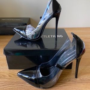 PrettyLittleThing Black Patent Clear Court Heel